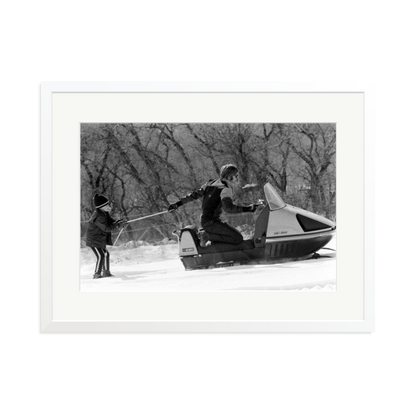 Robert Redford Snowmobile Framed Print White XL