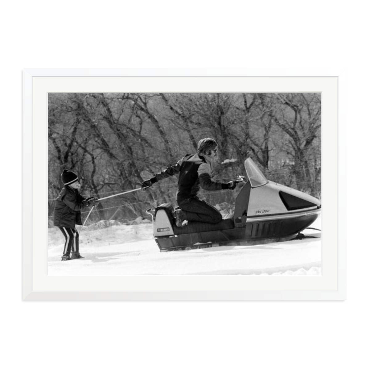 Robert Redford Snowmobile Framed Print White XXL
