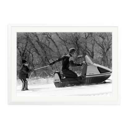 Robert Redford Snowmobile Framed Print White XXL