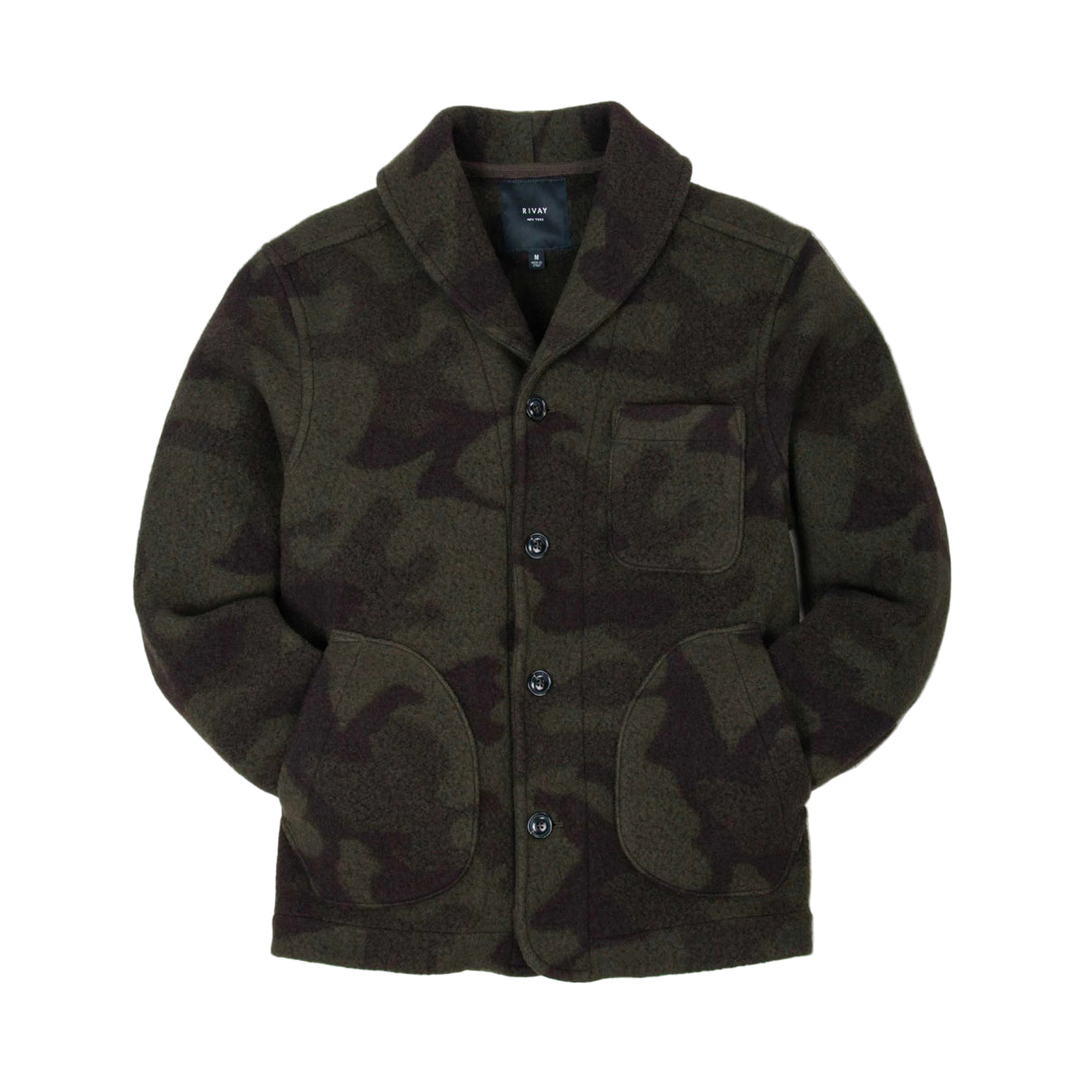 Rivay Hale Wool Cardigan in Olive Camouflage Olive Camo