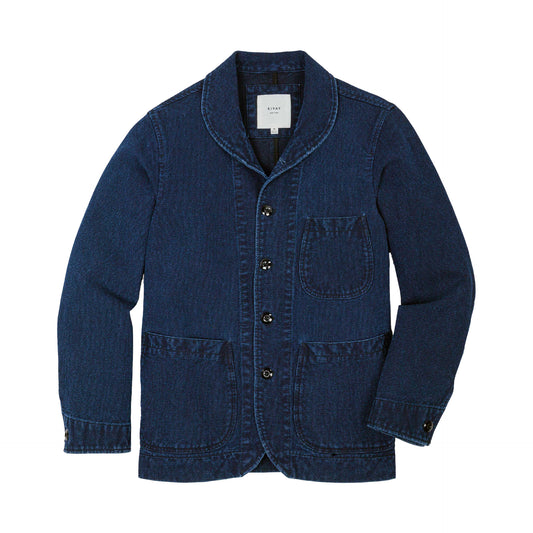 Rivay Cliff Indigo Dobby Shawl Jacket in Dark Wash Dark Wash