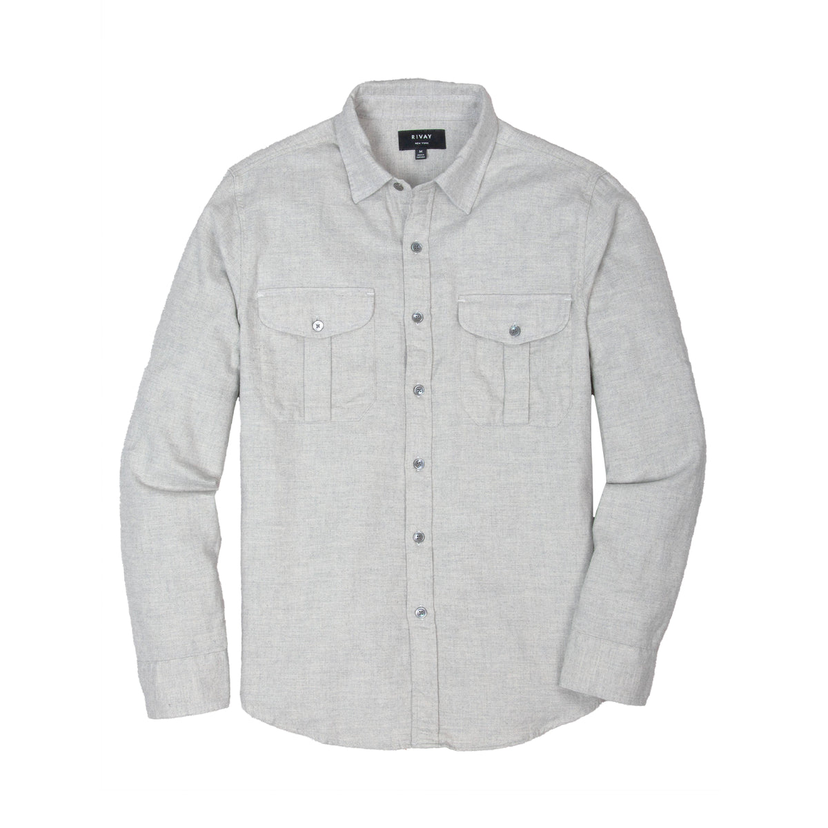 Rivay Cortina Brushed Cotton Camp Shirt in Light Grey Light Grey