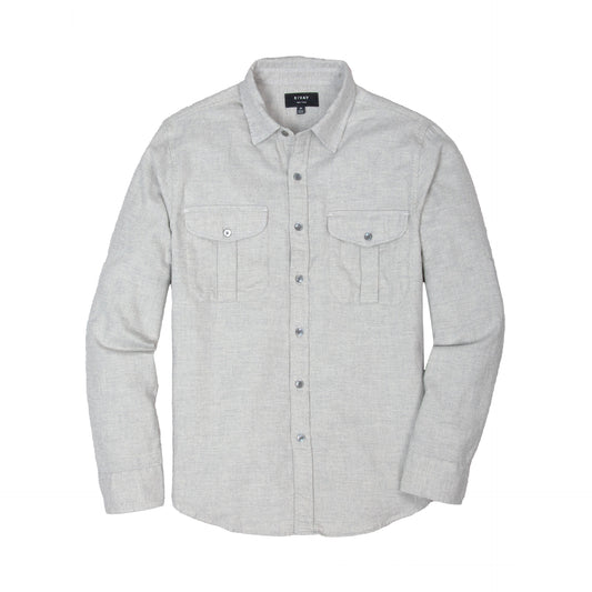 Rivay Cortina Brushed Cotton Camp Shirt in Light Grey Light Grey