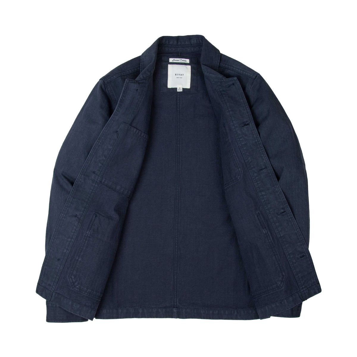 Rivay Japanese Cotton Herringbone Chore Jacket in Navy