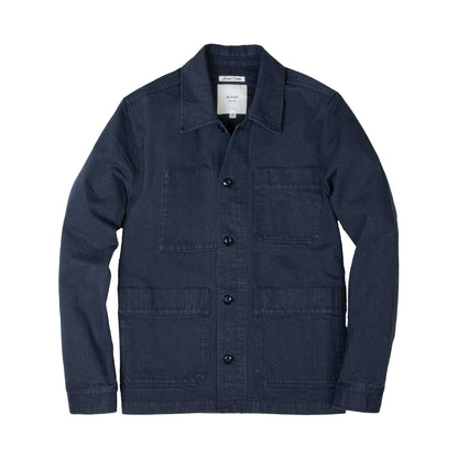Rivay Japanese Cotton Herringbone Chore Jacket in Navy Navy