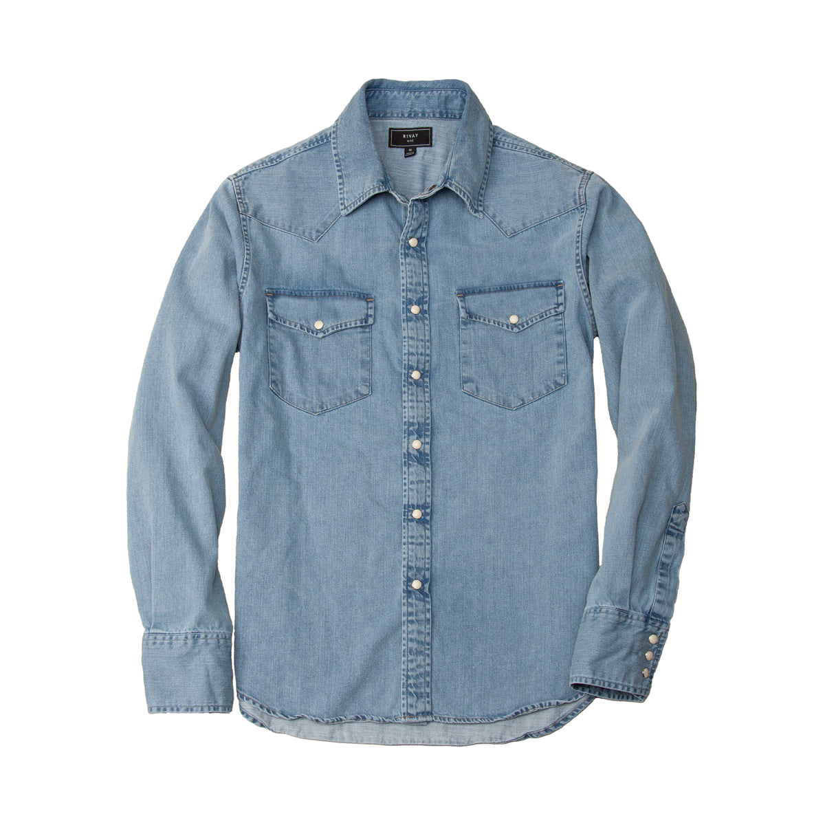 Rivay Wayne Denim Western Shirt in Light Wash Light Wash