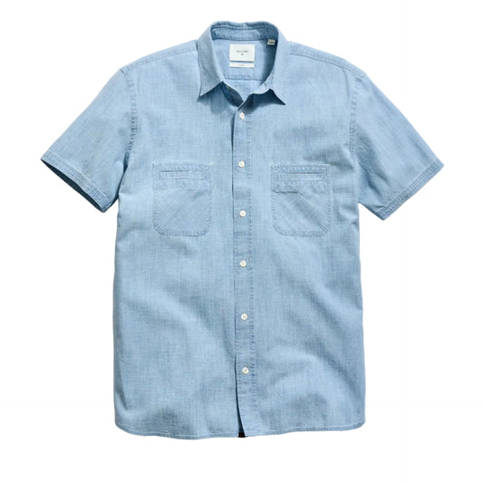 Billy Reid Short Sleeve Chambray Donelson Shirt Light Chambray