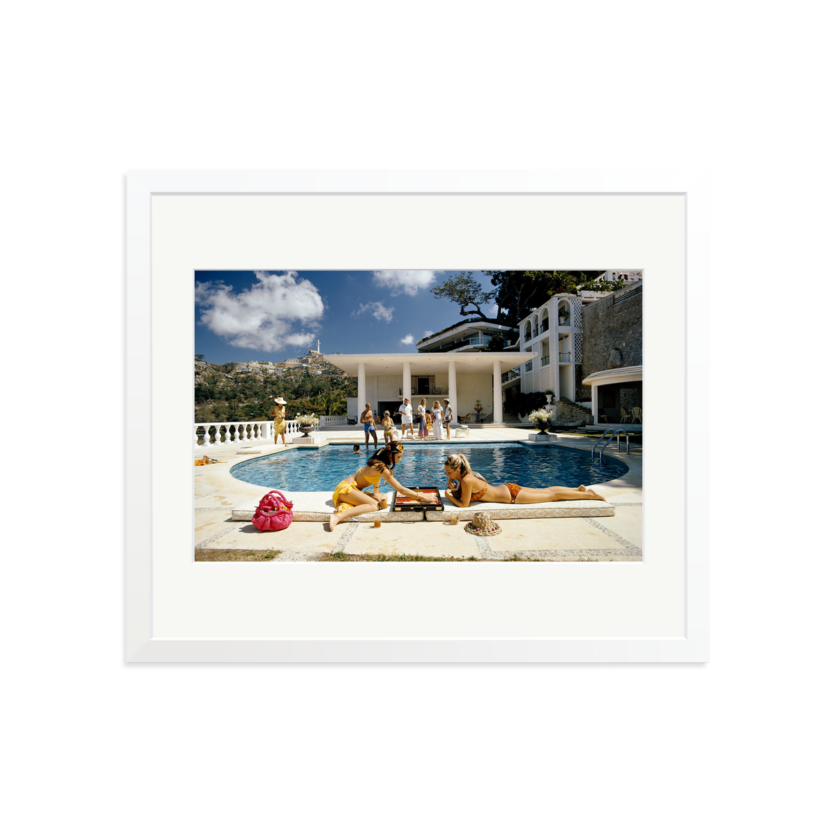 Slim Aarons 'Poolside Backgammon' White Large