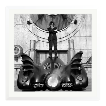 Tim Burton on The Batmobile Framed Print White XXL