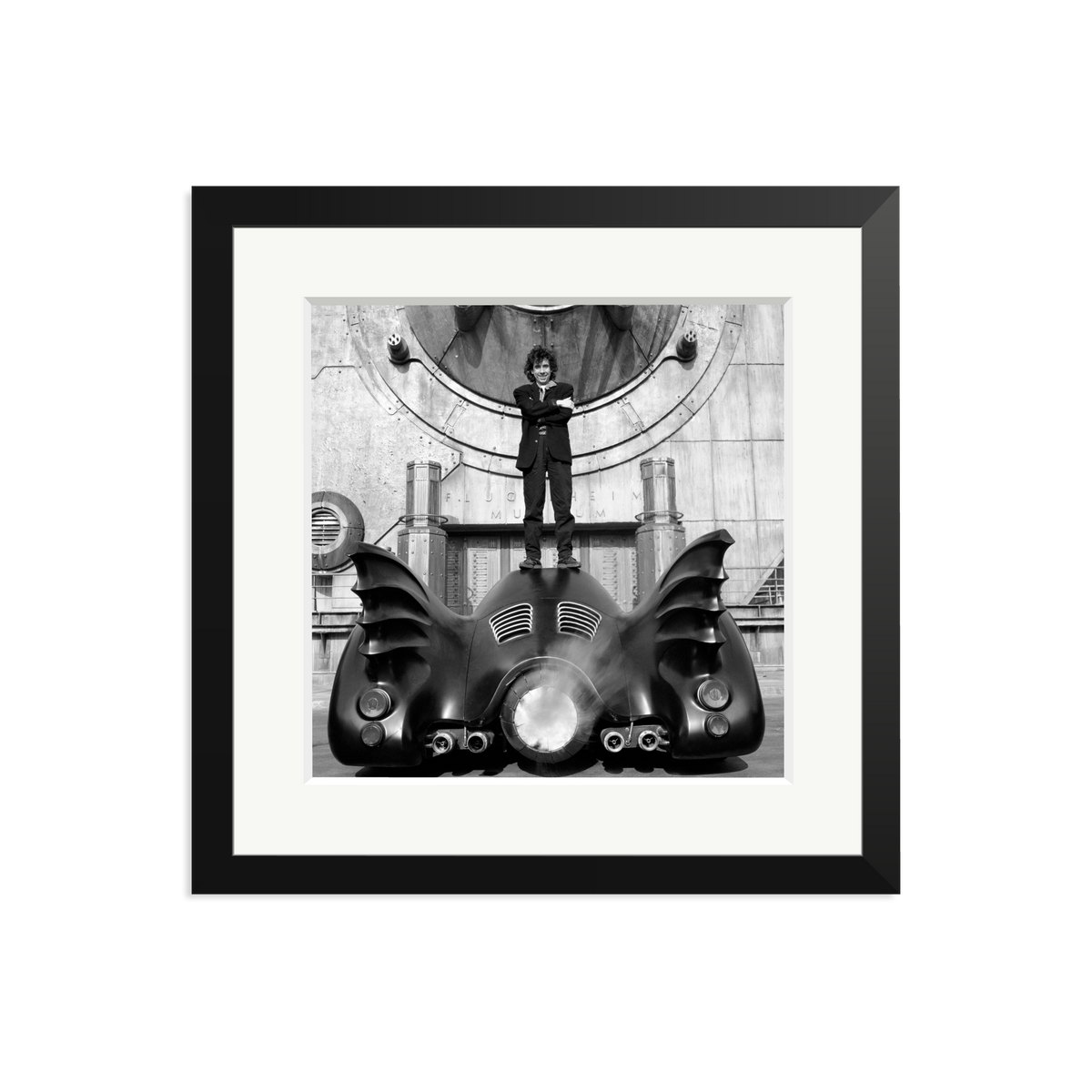 Tim Burton on The Batmobile Framed Print Black Medium