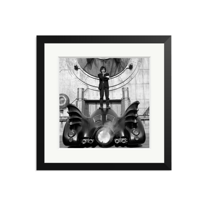 Tim Burton on The Batmobile Framed Print Black Medium