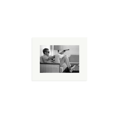 Steve McQueen Aims a Pistol Framed Print Print Only Small