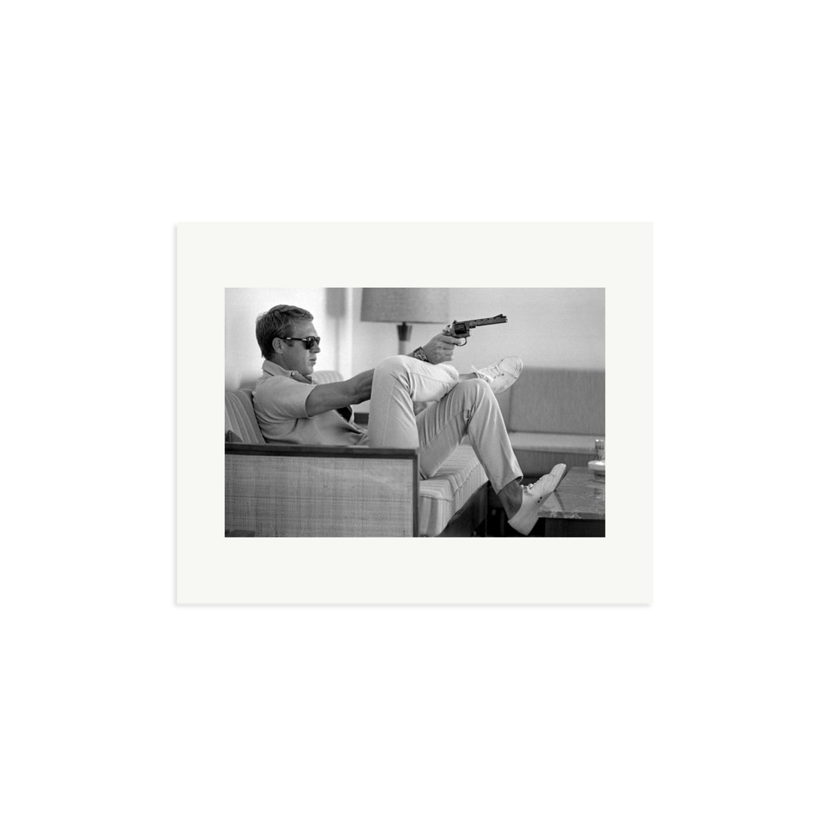 Steve McQueen Aims a Pistol Framed Print Print Only Medium