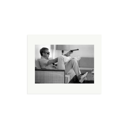 Steve McQueen Aims a Pistol Framed Print Print Only Medium