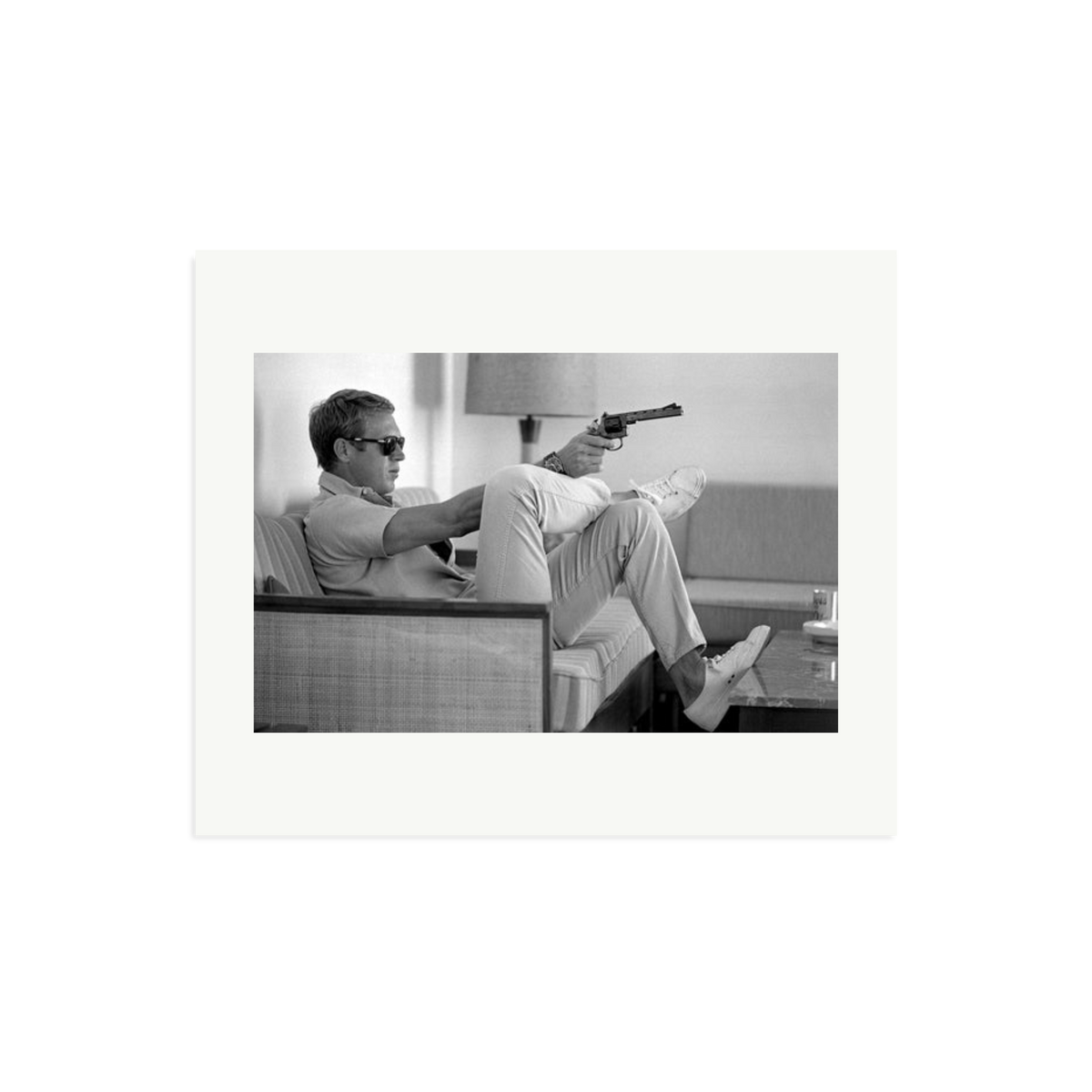 Steve McQueen Aims a Pistol Framed Print Print Only Large