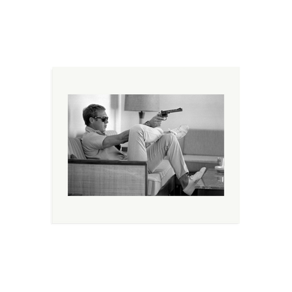 Steve McQueen Aims a Pistol Framed Print Print Only Large