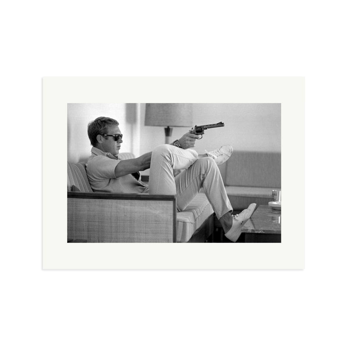 Steve McQueen Aims a Pistol Framed Print Print Only XL