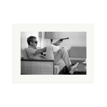 Steve McQueen Aims a Pistol Framed Print Print Only XL