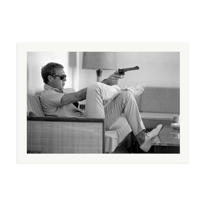 Steve McQueen Aims a Pistol Framed Print Print Only XXL