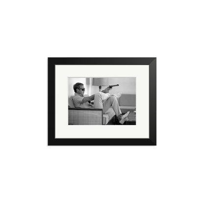 Steve McQueen Aims a Pistol Framed Print Black Small