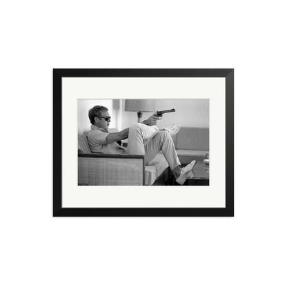 Steve McQueen Aims a Pistol Framed Print Black Medium