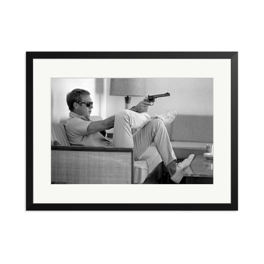 Steve McQueen Aims a Pistol Framed Print Black XL