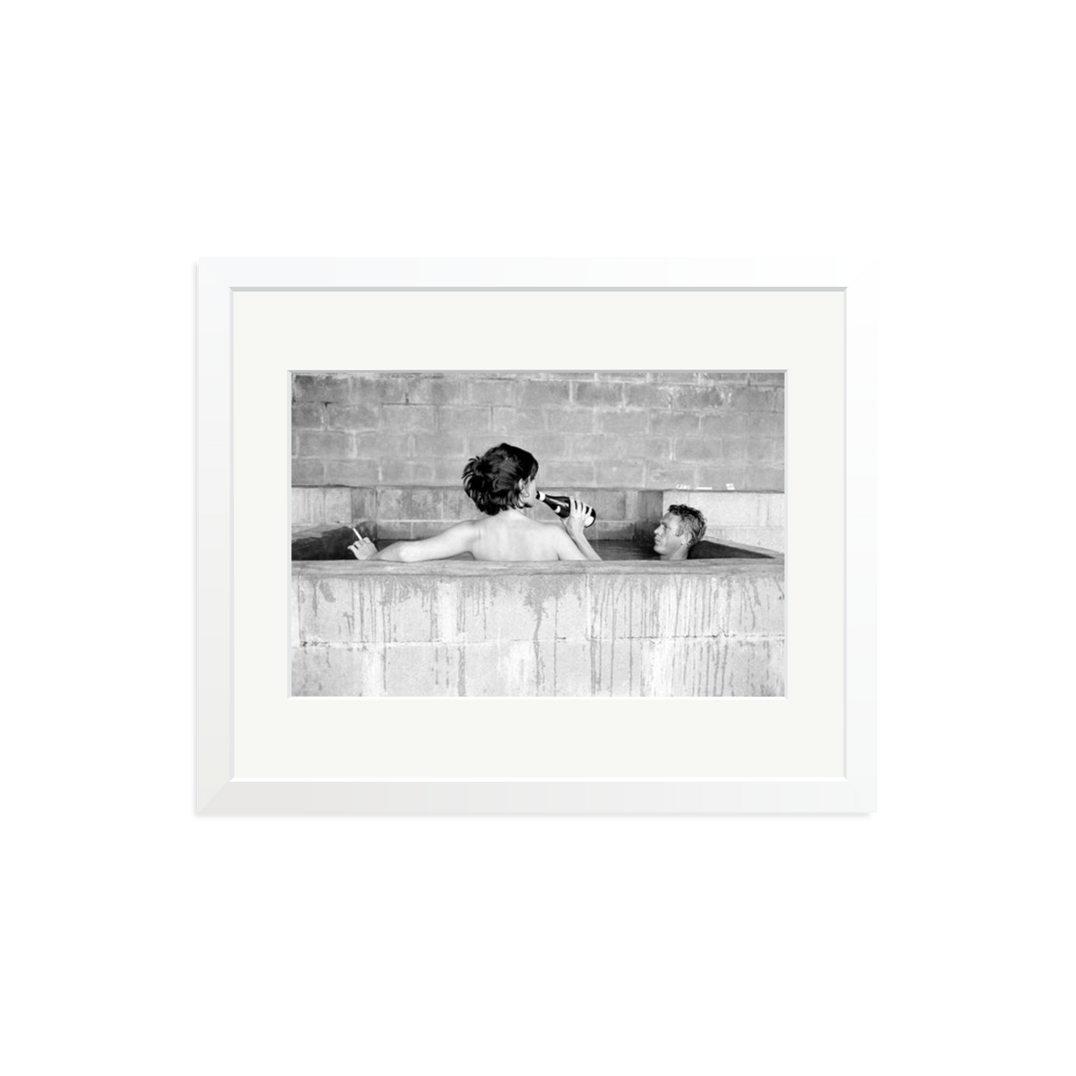 Steve McQueen & Wife Framed Print White Medium