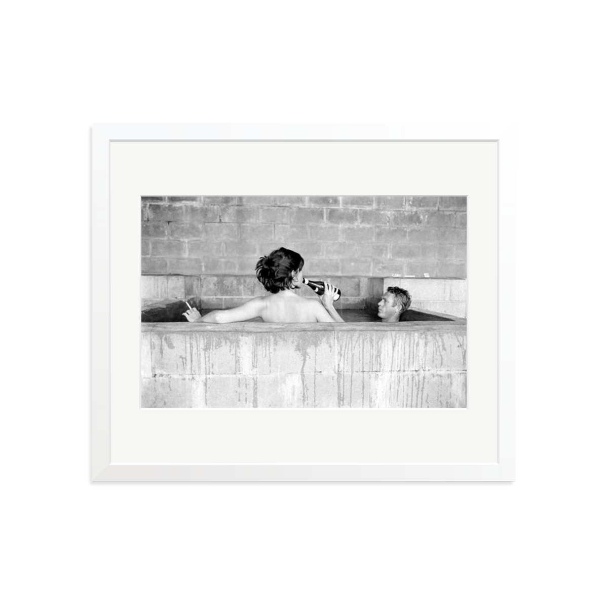 Steve McQueen & Wife Framed Print White Large