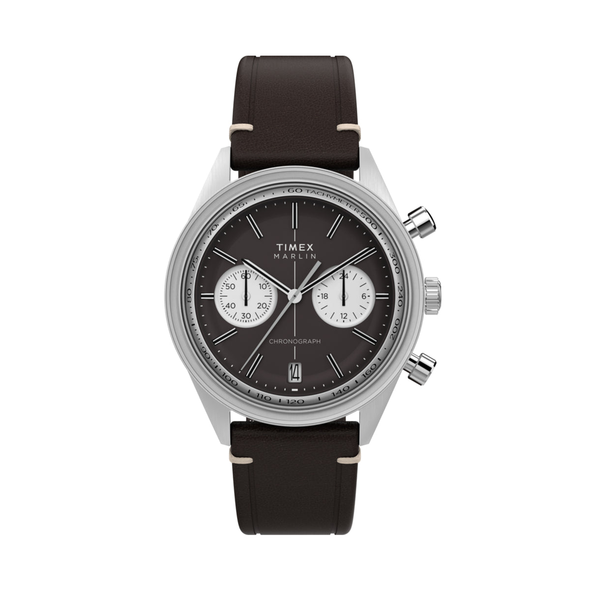 Timex Marlin Jet Chronograph Watch Leather Strap Brown Dial