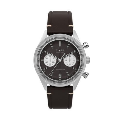 Timex Marlin Jet Chronograph Watch Leather Strap Brown Dial