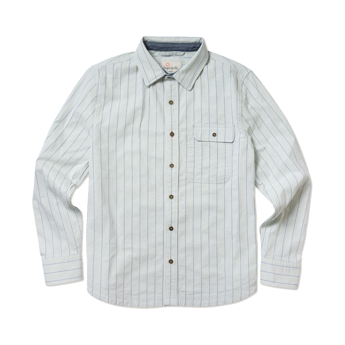 Imperfects Tradesman Button-Down in Striped Chambray Mineral Stripe