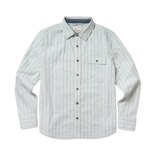 Imperfects Tradesman Button-Down in Striped Chambray Mineral Stripe