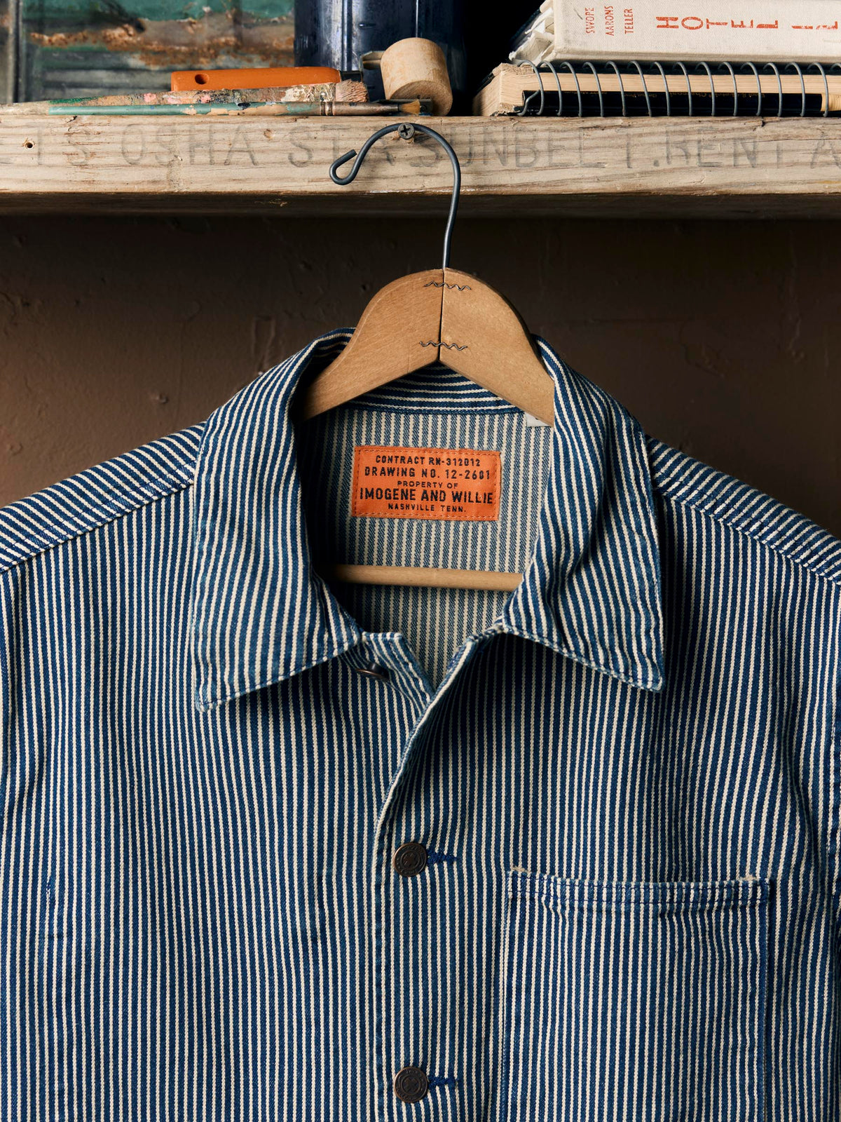 imogene + willie the utility coat in hickory stripe